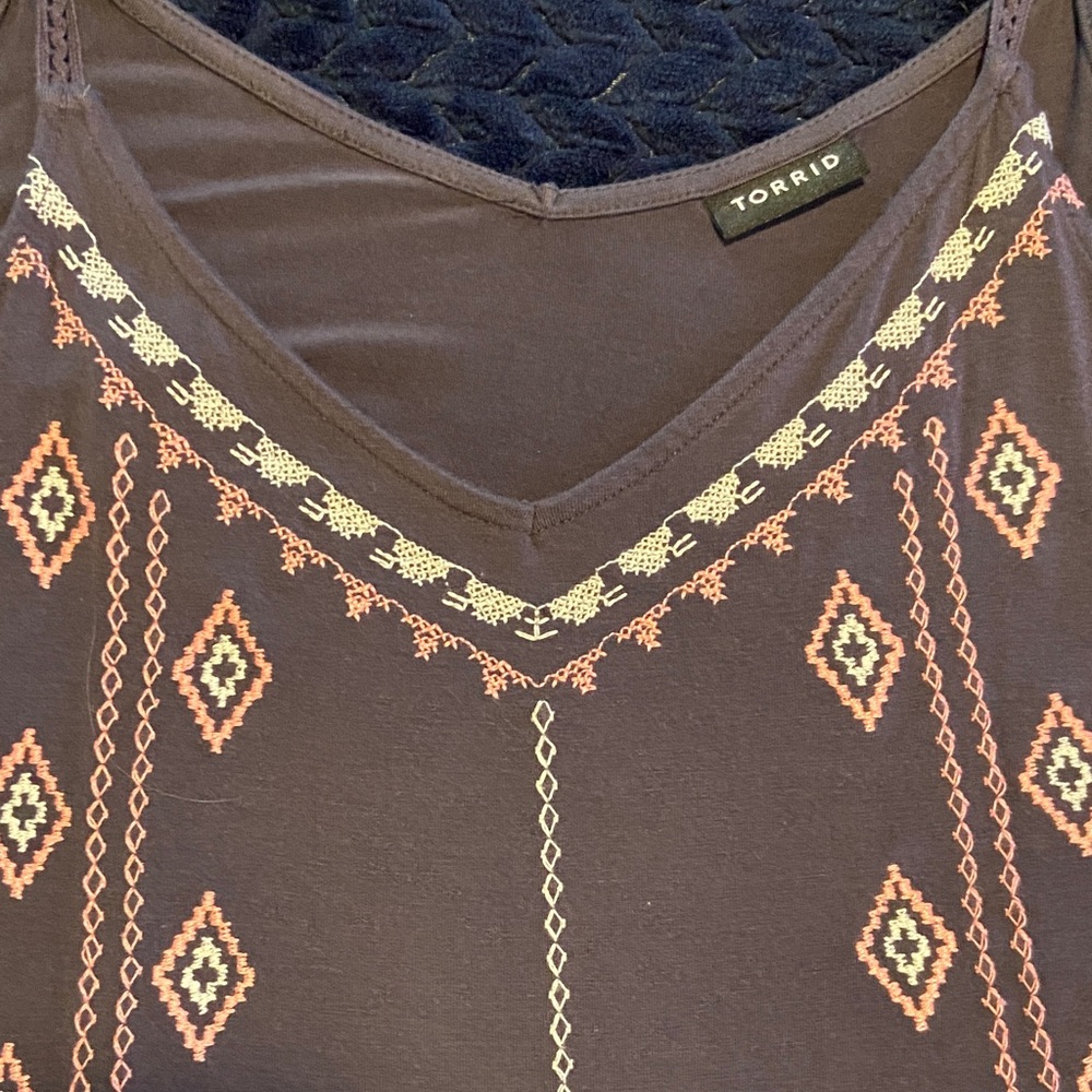 Torrid Charcoal Tank Top with Pink and Cream Pastel Patterns - Picture 2 of 3